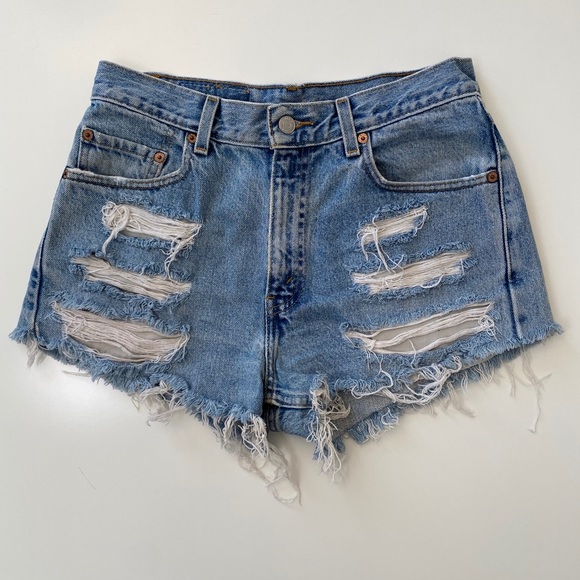 Levi’s light wash distressed denim cutoff shorts